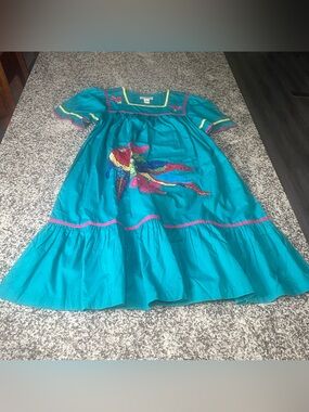 Bechamel Women's Patio House Dress Blue Size PL Parrot Birds Embroidered Lounge